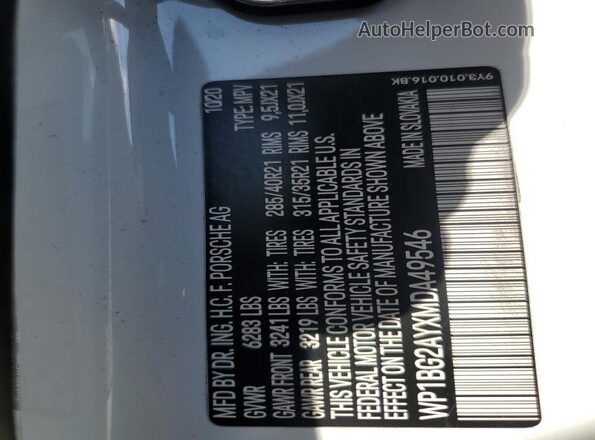 WP1BG2AYXMDA49546 2021 PORSCHE CAYENNE White ძრავის განყოფილების ხედი