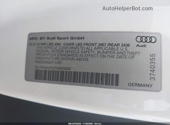 WUANWAF52RA900809 2024 AUDI RS5 Белый Вид подкапотного пространства