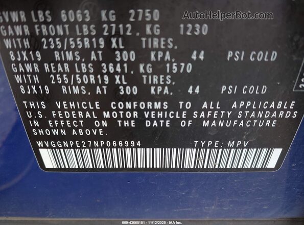 WVGGNPE27NP066994 2022 VOLKSWAGEN ID.4 Синий Вид подкапотного пространства