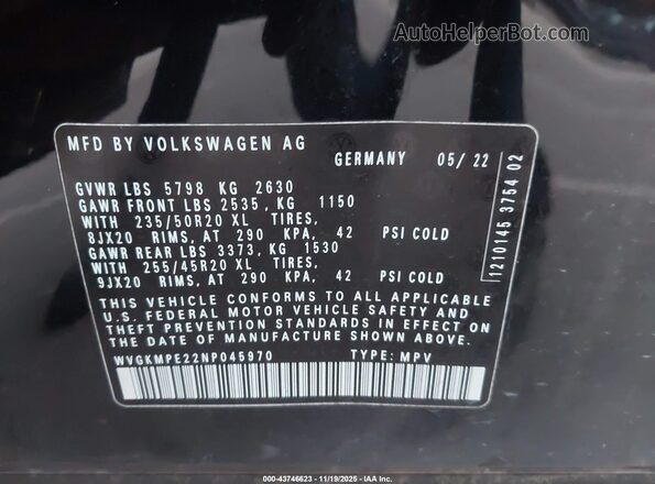 WVGKMPE22NP045970 2022 VOLKSWAGEN ID.4 Black Widok komory silnika