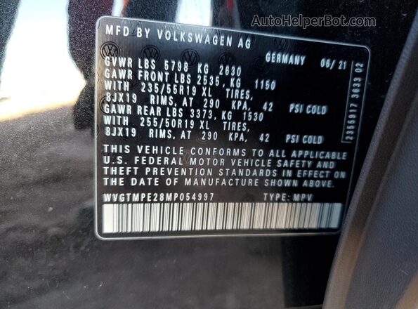 WVGTMPE28MP054997 2021 VOLKSWAGEN ID.4 Black Vista de la etiqueta del VIN