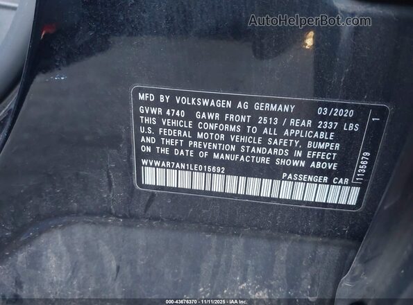 WVWAR7AN1LE015692 2020 VOLKSWAGEN ARTEON Черный Вид подкапотного пространства