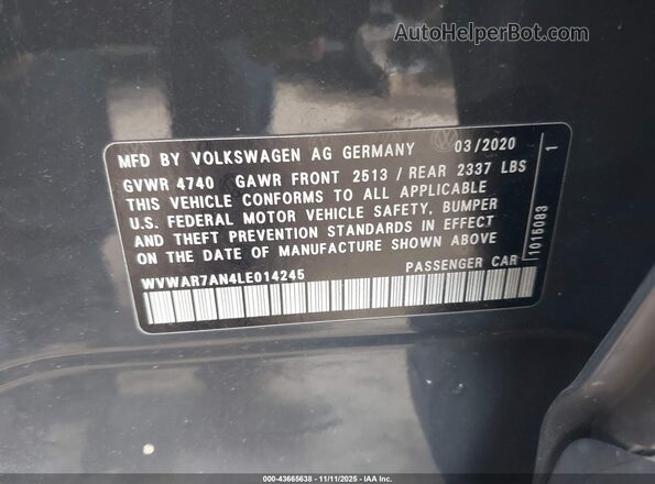 WVWAR7AN4LE014245 2020 VOLKSWAGEN ARTEON Серый Вид подкапотного пространства