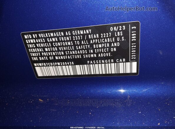 WVWFB7CD2PW209436 2023 VOLKSWAGEN GOLF Синий Вид подкапотного пространства