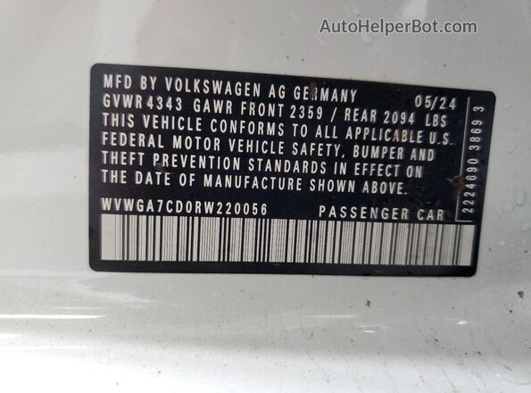 WVWGA7CD0RW220056 2024 VOLKSWAGEN GTI White ძრავის განყოფილების ხედი
