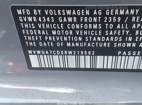 WVWGA7CDXRW219562 2024 VOLKSWAGEN GOLF Gray Widok komory silnika