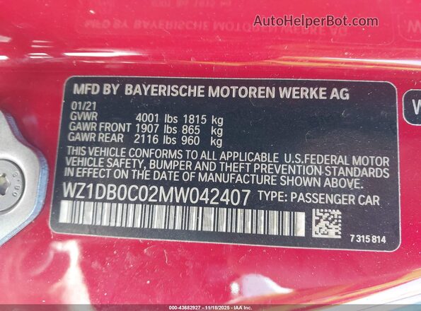 WZ1DB0C02MW042407 2021 TOYOTA GR SUPRA Красный Вид подкапотного пространства