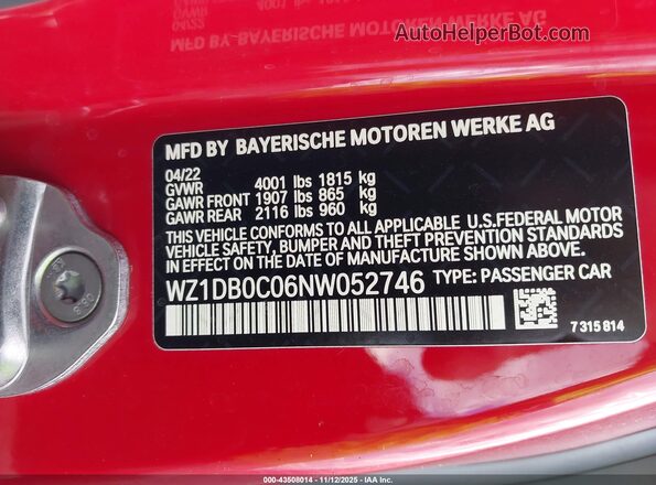 WZ1DB0C06NW052746 2022 TOYOTA GR SUPRA Красный Вид подкапотного пространства