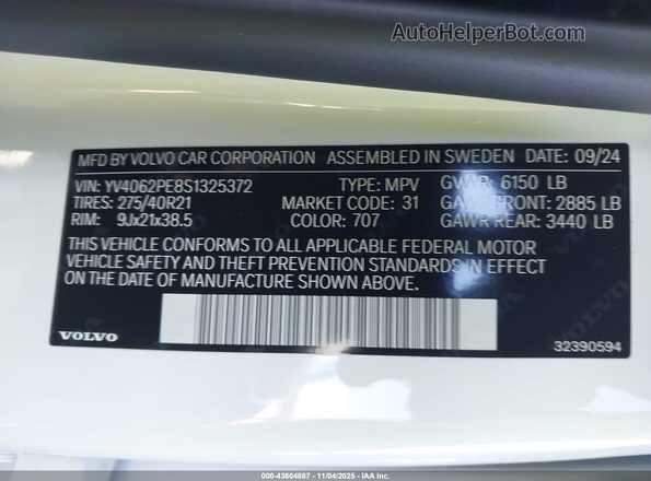 YV4062PE8S1325372 2025 VOLVO XC90 Белый Вид подкапотного пространства