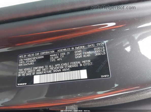 YV4H60CF6R1226694 2024 VOLVO XC90 RECHARGE PLUG-IN HYBRID Gray Vista del compartimento del motor