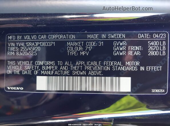 YV4L12RA3P1383371 2023 VOLVO XC60 Black Widok komory silnika