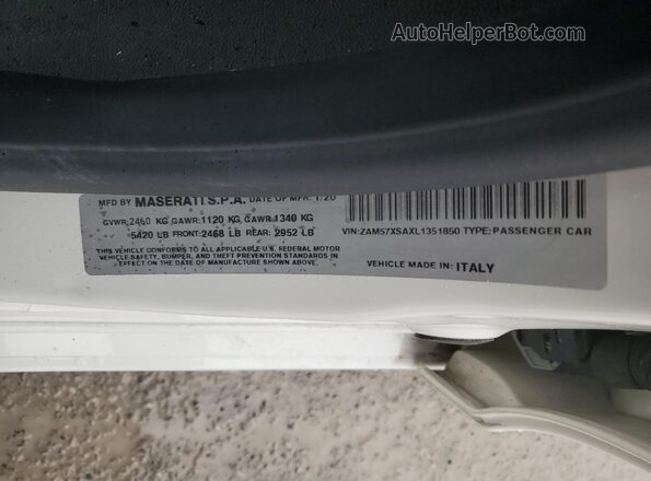 ZAM57XSAXL1351850 2020 MASERATI GHIBLI Белый Вид подкапотного пространства