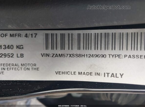 ZAM57XSS8H1249690 2017 MASERATI GHIBLI Black ძრავის განყოფილების ხედი