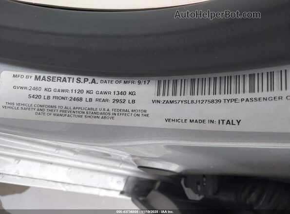 ZAM57YSL8J1275839 2018 MASERATI GHIBLI Бежевый Вид подкапотного пространства
