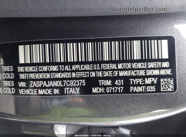 ZASPAJAN0L7C92375 2020 ALFA ROMEO STELVIO Серый Вид подкапотного пространства