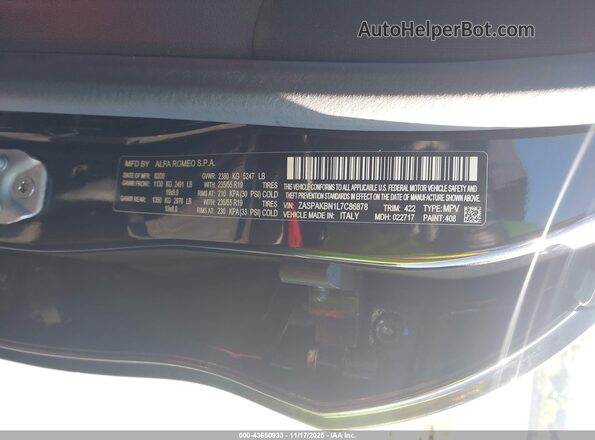 ZASPAKBN1L7C86878 2020 ALFA ROMEO STELVIO Черный Вид подкапотного пространства