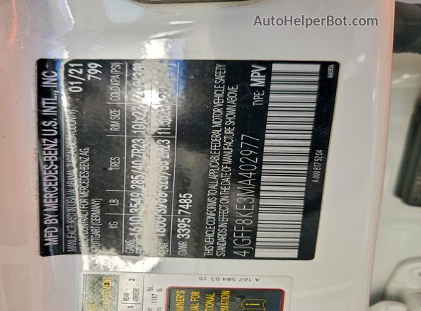 4JGFF8KE3MA402977 2021 MERCEDES-BENZ GLS White Панорамний вид салону 360°