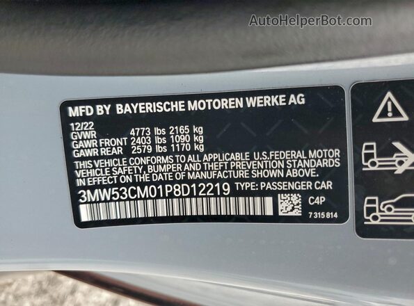 3MW53CM01P8D12219 2023 BMW M2 Purple Widok naklejki z numerem VIN