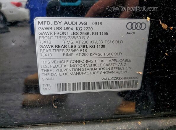WA1JCCFSXHR006802 2017 AUDI Q3 Черный Панорамный вид салона 360°