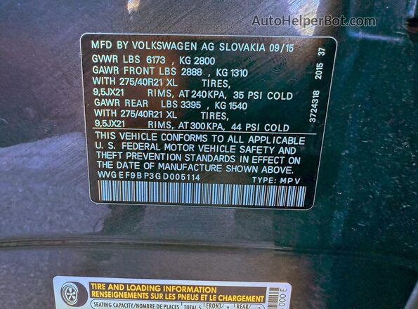WVGEF9BP3GD005114 2016 VOLKSWAGEN TOUAREG Charcoal უკანა სავარძლების ხედი