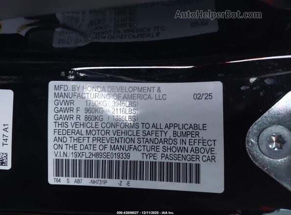 19XFL2H89SE019339 2025 HONDA CIVIC SEDAN Черный Вид подкапотного пространства