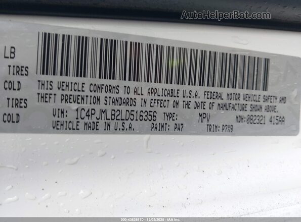 1C4PJMLB2LD516356 2020 JEEP CHEROKEE Белый Вид подкапотного пространства