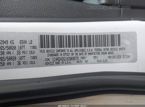 1C4RDHDG1HC869573 2017 DODGE DURANGO Белый Вид подкапотного пространства