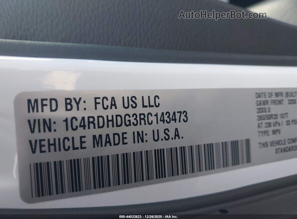 1C4RDHDG3RC143473 2024 DODGE DURANGO Белый Вид подкапотного пространства