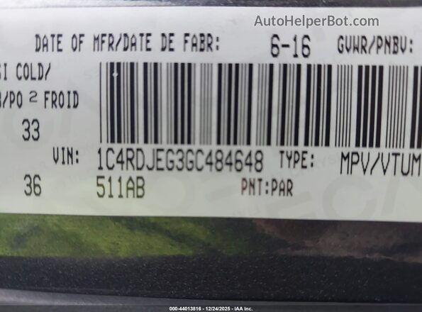 1C4RDJEG3GC484648 2016 DODGE DURANGO Gray Widok komory silnika