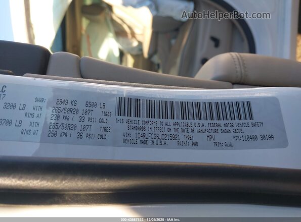 1C4RJFCG6JC215821 2018 JEEP GRAND CHEROKEE Белый Вид подкапотного пространства