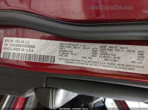 1C4RJKBG4P8802864 2023 JEEP GRAND CHEROKEE L Бордовый Вид подкапотного пространства