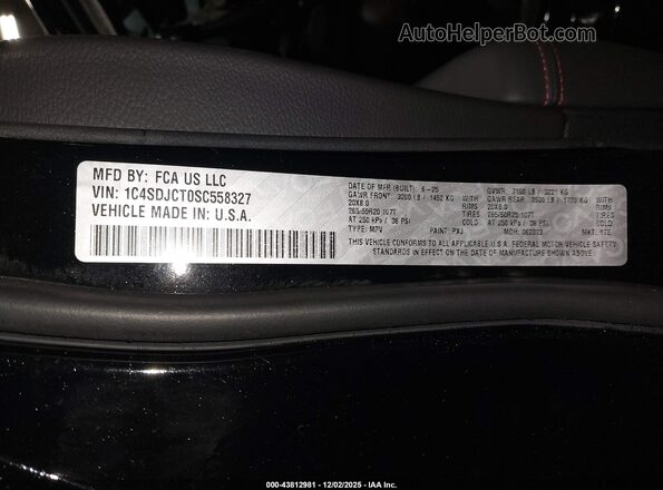 1C4SDJCT0SC558327 2025 DODGE DURANGO Black Вид підкапотного простору