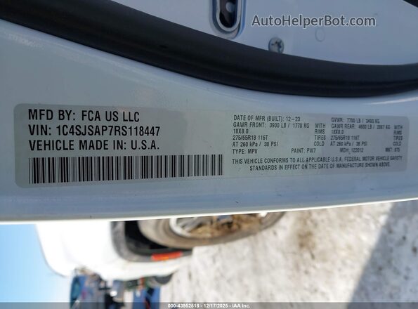 1C4SJSAP7RS118447 2024 JEEP WAGONEER L Белый Вид подкапотного пространства