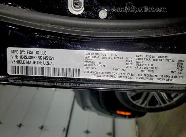1C4SJSBP2RS145151 2024 JEEP WAGONEER Black VIN sticker view