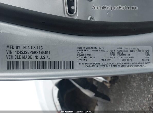1C4SJSBP6RS175401 2024 JEEP WAGONEER L Серебряный Вид подкапотного пространства