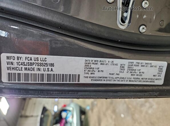 1C4SJSBP7SS525186 2025 JEEP WAGONEER Серый Панорамный вид салона 360°
