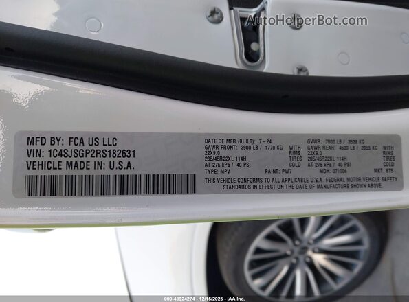 1C4SJSGP2RS182631 2024 JEEP GRAND WAGONEER L White ძრავის განყოფილების ხედი