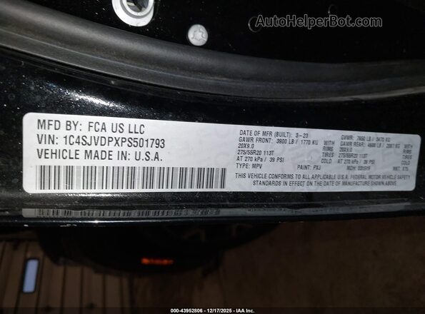 1C4SJVDPXPS501793 2023 JEEP WAGONEER Black Вид підкапотного простору