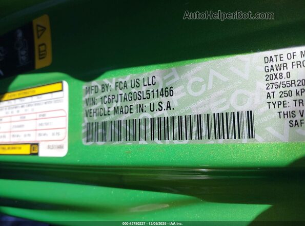 1C6PJTAG0SL511466 2025 JEEP GLADIATOR Зеленый Вид подкапотного пространства