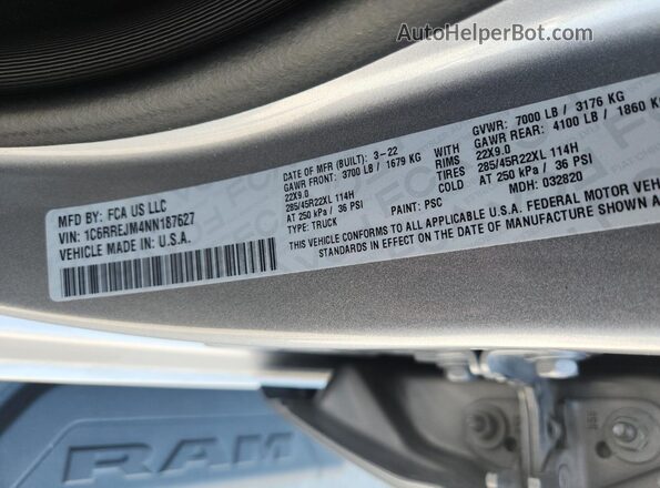 1C6RREJM4NN187627 2022 DODGE RAM Серебряный Вид подкапотного пространства