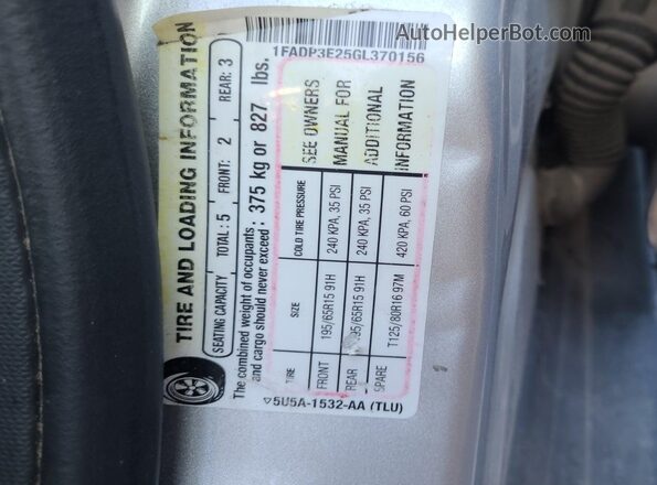 1FADP3E25GL370156 2016 FORD FOCUS  