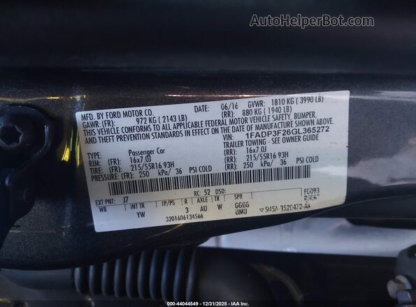 1FADP3F26GL365272 2016 FORD FOCUS Gray Engine compartment view