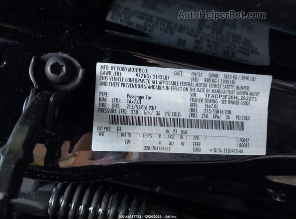 1FADP3F26HL262273 2017 FORD FOCUS Черный Вид подкапотного пространства