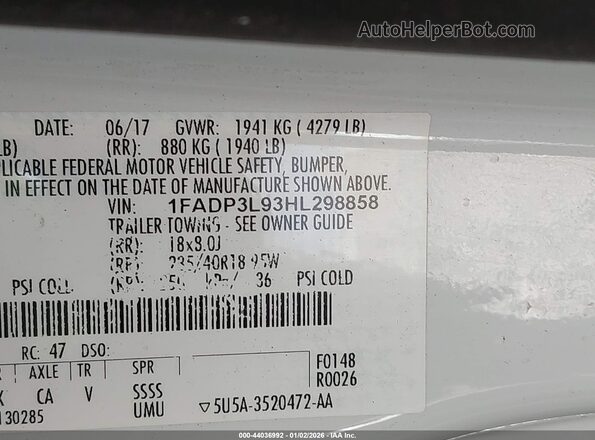 1FADP3L93HL298858 2017 FORD FOCUS ST Белый Вид подкапотного пространства