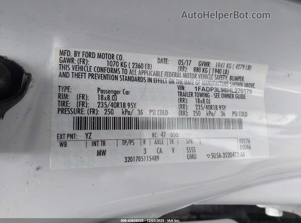 1FADP3L98HL276175 2017 FORD FOCUS ST Белый Вид подкапотного пространства