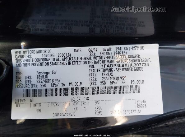 1FADP3L9XHL307734 2017 FORD FOCUS ST Черный Вид подкапотного пространства