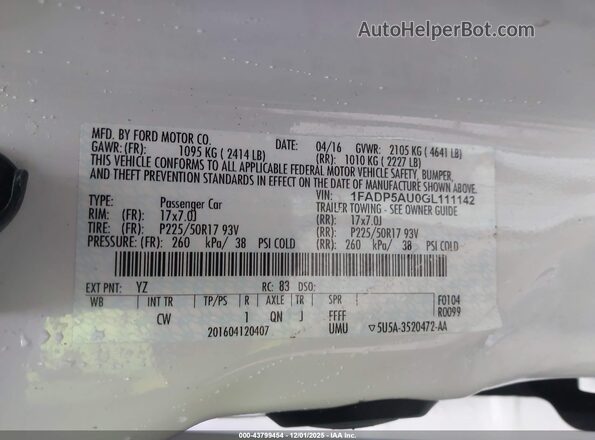 1FADP5AU0GL111142 2016 FORD C-MAX HYBRID Белый Вид подкапотного пространства