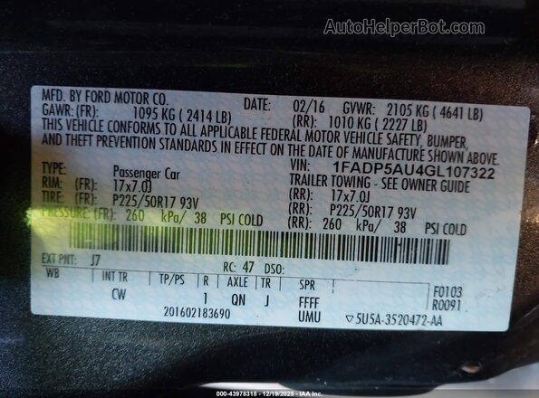 1FADP5AU4GL107322 2016 FORD C-MAX HYBRID Gray Vista del compartimento del motor