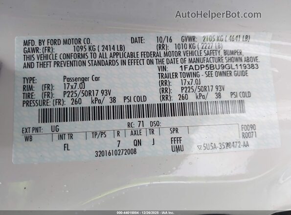 1FADP5BU9GL119383 2016 FORD C-MAX HYBRID Белый Вид подкапотного пространства