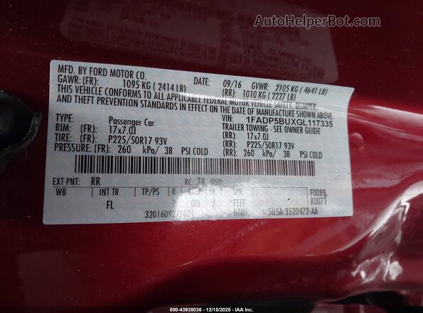 1FADP5BUXGL117335 2016 FORD C-MAX HYBRID Красный Вид подкапотного пространства